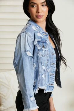 Trendsi Cello Riding Shotgun Distressed Denim Jacket Fresh From LA