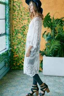 Davi & Dani Boho Sheer Lace Duster Kimono
