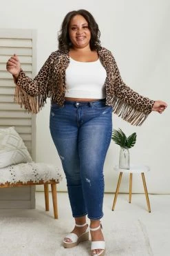 Trendsi Walk On The Wild Side Animal Print Fringe Jacket Fresh From LA