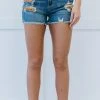 Trendsi 2XL Judy Blue Sandra Retro Floral Print Patch Denim Shorts