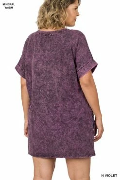 ZENANA Fresh From LA Mineral Wash Rolled Short Sleeve Top (Plus Size)