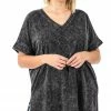 ZENANA Fresh From LA Mineral Wash Rolled Short Sleeve Top (Plus Size)