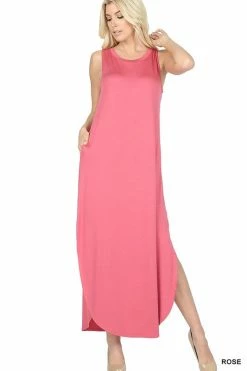 ZENANA VISCOSE SLEEVELESS MAXI DRESS SIDE SLITS POCKETS 11 ZENANA VISCOSE SLEEVELESS MAXI DRESS SIDE SLITS POCKETS