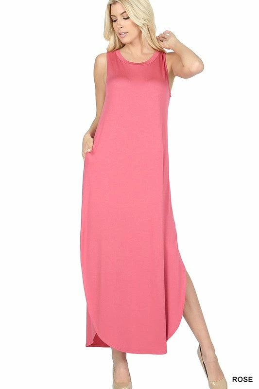 ZENANA VISCOSE SLEEVELESS MAXI DRESS SIDE SLITS POCKETS 7 ZENANA VISCOSE SLEEVELESS MAXI DRESS SIDE SLITS POCKETS