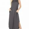 ZENANA VISCOSE SLEEVELESS MAXI DRESS SIDE SLITS POCKETS