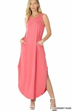 ZENANA VISCOSE SLEEVELESS MAXI DRESS SIDE SLITS POCKETS 9 ZENANA VISCOSE SLEEVELESS MAXI DRESS SIDE SLITS POCKETS
