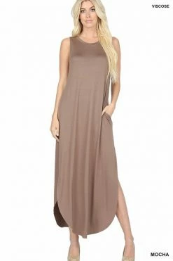 ZENANA VISCOSE SLEEVELESS MAXI DRESS SIDE SLITS POCKETS 10 ZENANA VISCOSE SLEEVELESS MAXI DRESS SIDE SLITS POCKETS