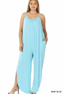 ZENANA Fresh From LA Sleeveless Jumpsuit With Leg Slit (Plus Size)