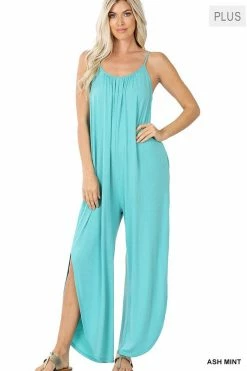 ZENANA Fresh From LA Sleeveless Jumpsuit With Leg Slit (Plus Size)