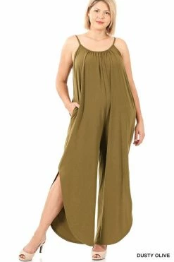 ZENANA Fresh From LA Sleeveless Jumpsuit With Leg Slit (Plus Size)