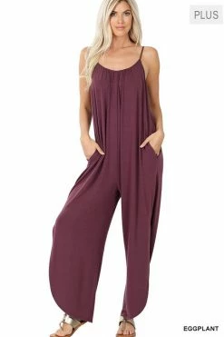 ZENANA Fresh From LA Sleeveless Jumpsuit With Leg Slit (Plus Size)