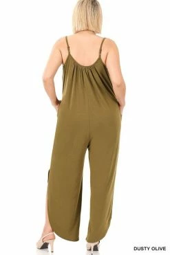 ZENANA Fresh From LA Sleeveless Jumpsuit With Leg Slit (Plus Size)