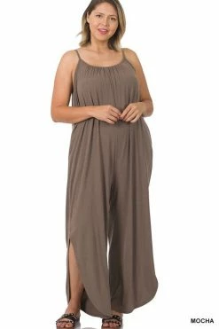 ZENANA Fresh From LA Sleeveless Jumpsuit With Leg Slit (Plus Size)