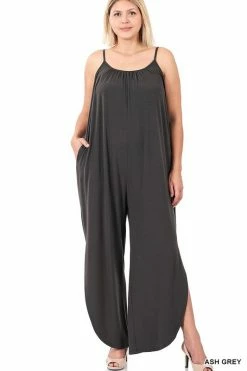 ZENANA Fresh From LA Sleeveless Jumpsuit With Leg Slit (Plus Size)