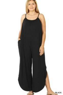 ZENANA Fresh From LA Sleeveless Jumpsuit With Leg Slit (Plus Size)