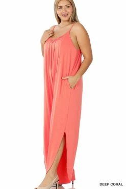 ZENANA Fresh From LA Sleeveless Jumpsuit With Leg Slit (Plus Size)
