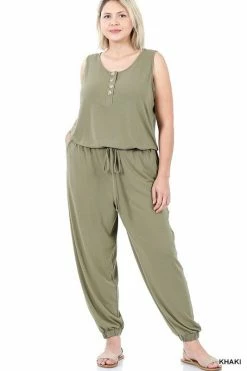 ZENANA Sleeveless Jogger Jumpsuit (Plus Size)