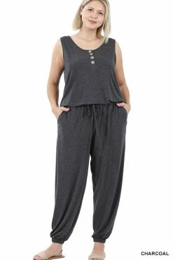 ZENANA Sleeveless Jogger Jumpsuit (Plus Size)