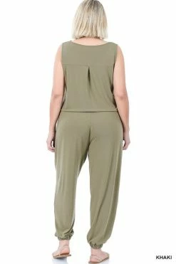 ZENANA Sleeveless Jogger Jumpsuit (Plus Size)