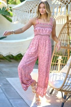 Davi & Dani Floral Smocked Detail Jumpsuit With Ruffle Fresh From LA