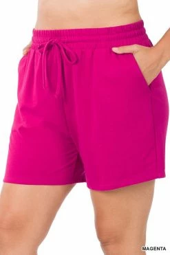 ZENANA FRENCH TERRY DRAWSTRING WAIST SHORTS (Plus Size)