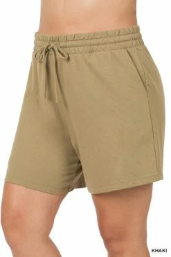 ZENANA FRENCH TERRY DRAWSTRING WAIST SHORTS (Plus Size)