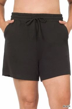 ZENANA FRENCH TERRY DRAWSTRING WAIST SHORTS (Plus Size)