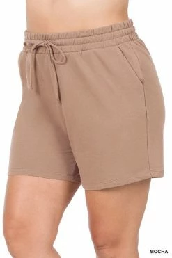 ZENANA FRENCH TERRY DRAWSTRING WAIST SHORTS (Plus Size)