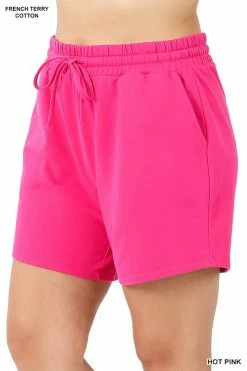 ZENANA FRENCH TERRY DRAWSTRING WAIST SHORTS (Plus Size)
