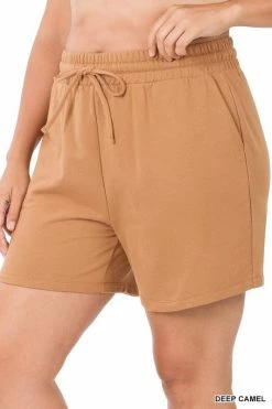 ZENANA FRENCH TERRY DRAWSTRING WAIST SHORTS (Plus Size)