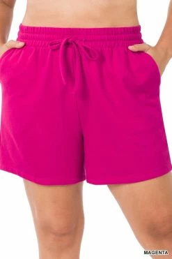 ZENANA FRENCH TERRY DRAWSTRING WAIST SHORTS (Plus Size)