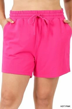 ZENANA FRENCH TERRY DRAWSTRING WAIST SHORTS (Plus Size)