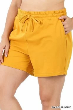 ZENANA FRENCH TERRY DRAWSTRING WAIST SHORTS (Plus Size)