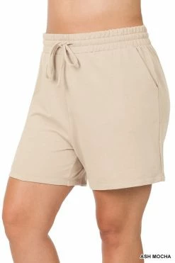 ZENANA FRENCH TERRY DRAWSTRING WAIST SHORTS (Plus Size)