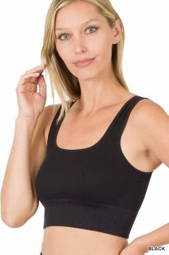 ZENANA Ribbed Square Neck Crop Tank Tops Fresh From LA