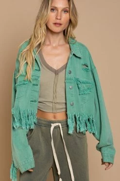 POL Fresh From LA Fringe Distressed Crop Denim Jacket