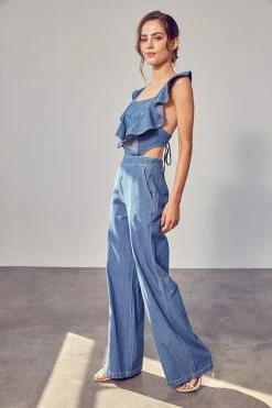 Do + Be Collection DO & BE Ruffle Sleeve Open Back Jumpsuit