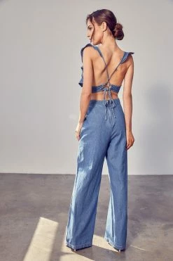 Do + Be Collection DO & BE Ruffle Sleeve Open Back Jumpsuit