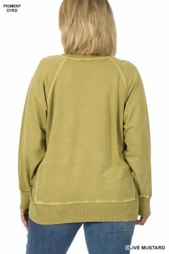 ZENANA Fresh From LA Pigment Dyed French Terry Pullover (Plus Size)