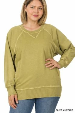 ZENANA Fresh From LA Pigment Dyed French Terry Pullover (Plus Size)