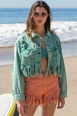 POL Fresh From LA Fringe Distressed Crop Denim Jacket