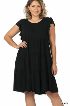 ZENANA Ruffle Sleeve Tiered Dress (Plus Size)