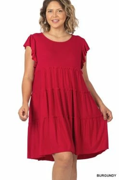 ZENANA Ruffle Sleeve Tiered Dress (Plus Size)