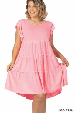 ZENANA Ruffle Sleeve Tiered Dress (Plus Size)