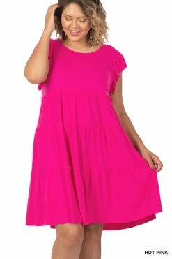 ZENANA Ruffle Sleeve Tiered Dress (Plus Size)