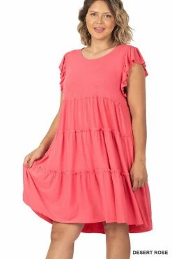 ZENANA Ruffle Sleeve Tiered Dress (Plus Size)