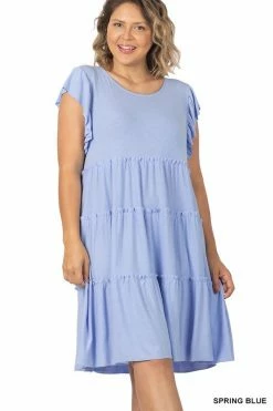 ZENANA Ruffle Sleeve Tiered Dress (Plus Size)
