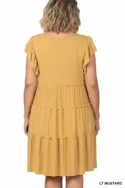 ZENANA Ruffle Sleeve Tiered Dress (Plus Size)