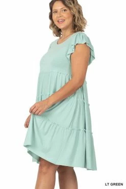 ZENANA Ruffle Sleeve Tiered Dress (Plus Size)