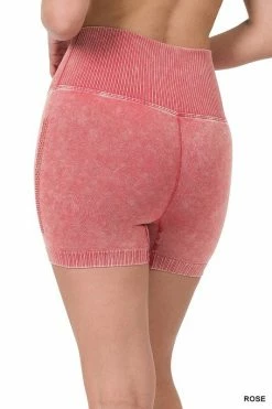 ZENANA Fresh From LA STONE WASHED SEAMLESS HIGH WAISTED SHORTS